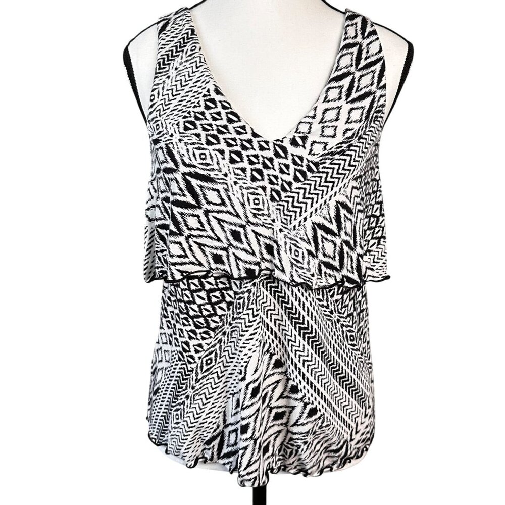 Tart Women Top Black White Aztec Print Sleeveless Top Sz XS Southwestern Blouse